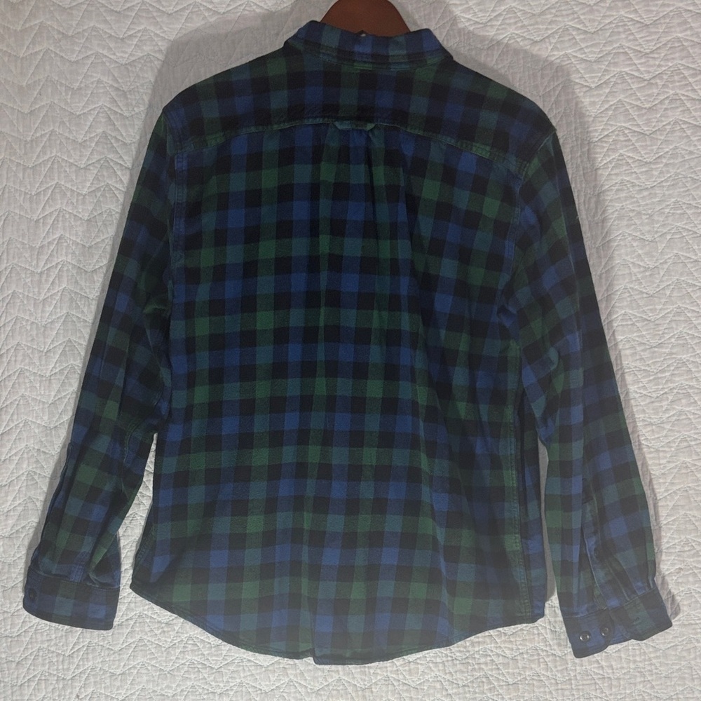 Eddie Bauer Blue and Green Plaid Button-Down Shirt Flannel 100% Cotton - Picture 7 of 9